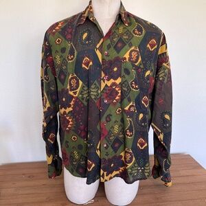 Silk Tribal Print Mens Long Sleeve Shirt - Size XL